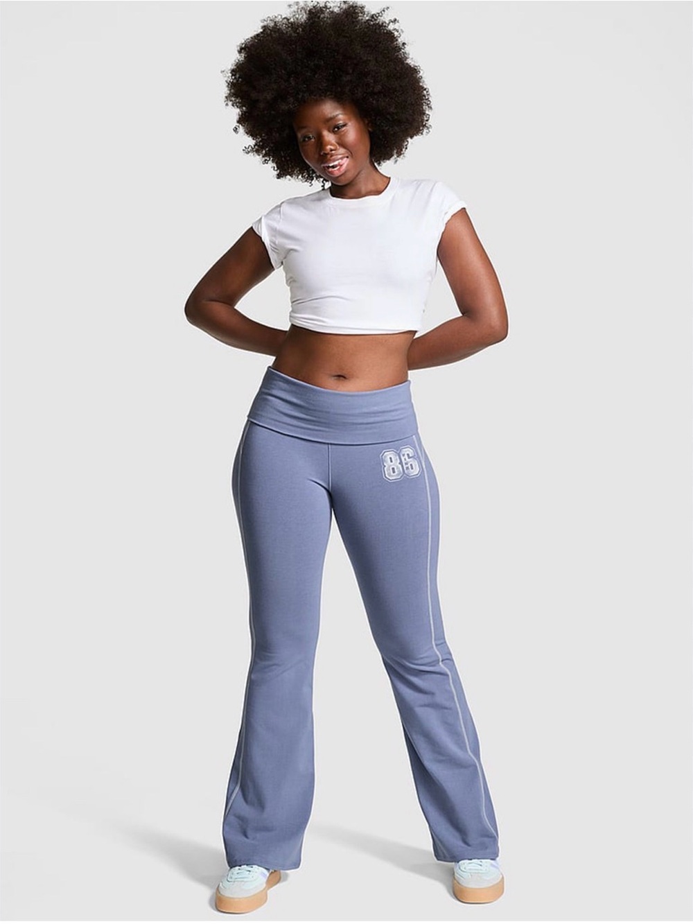 Victoria’s Secret PINK High-Rise Flare Pants Y2K Dusty Blue Leggings Sz S 31.5”